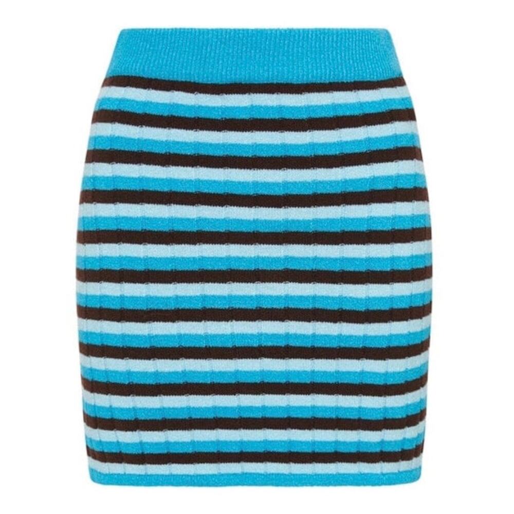 Faithfull the Brand Revolve Naja Stretch Knit Mini Skirt Blue Stripe 4 NWT Y2K